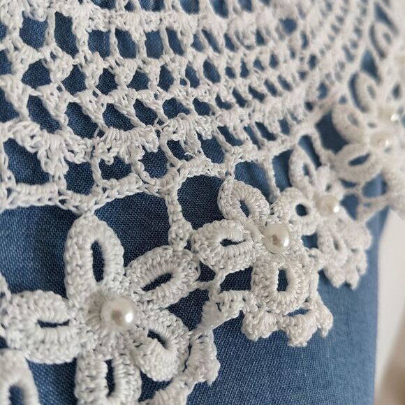 ZARA reworked denim blouse detachable crochet collar and lace edge Small @L - Picture 6 of 10
